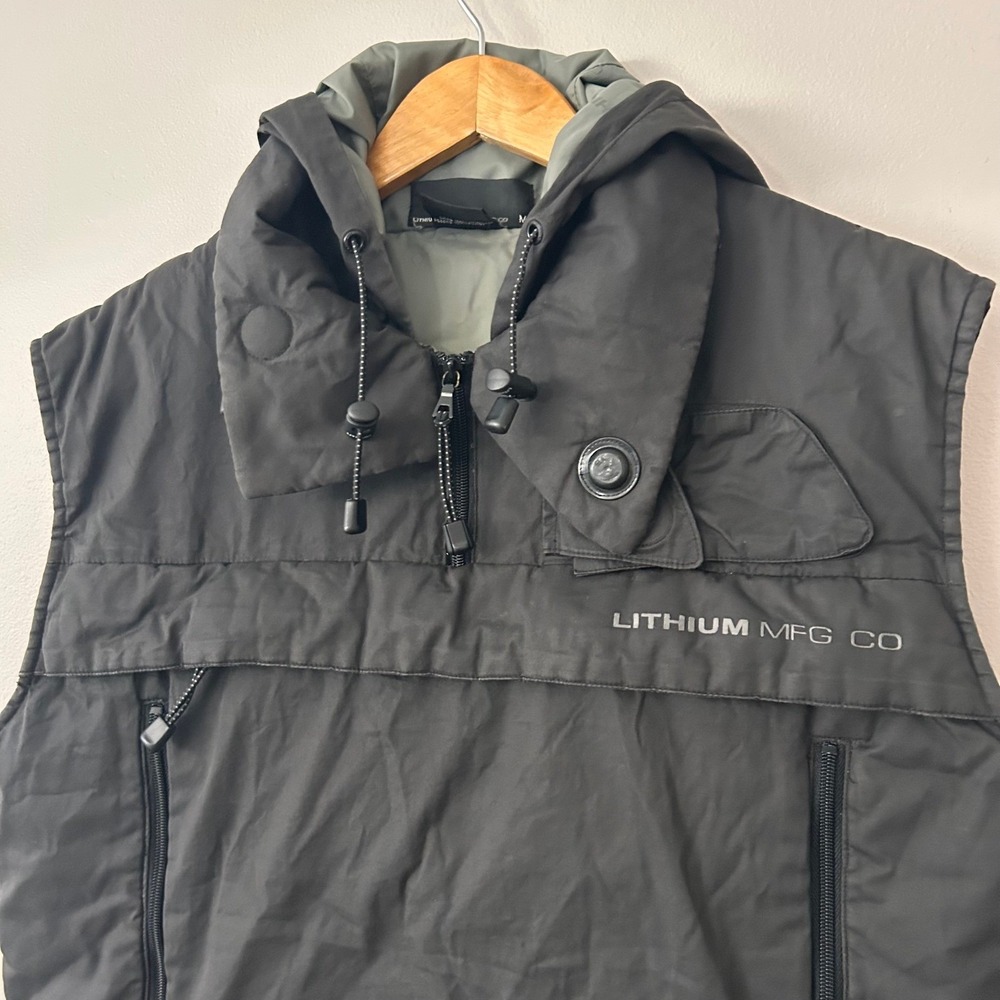 Lithium MFG Co Mens Medium Hooded Padded Vest‎ Black Utility Gorpcore Streetwear